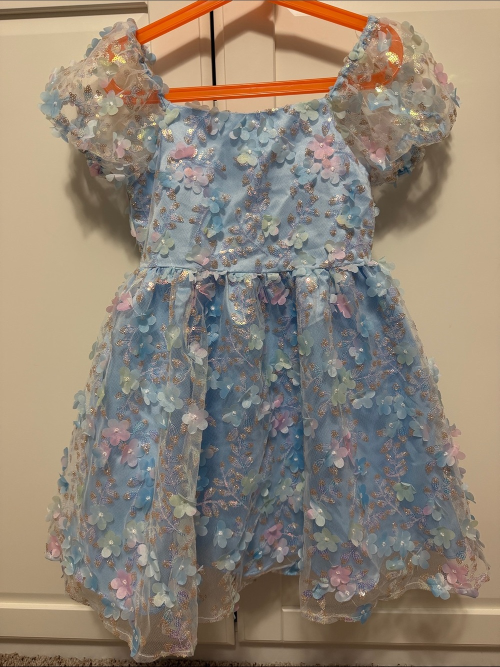 Rare Editions Light Blue Floral Appliqué Tulle Dress